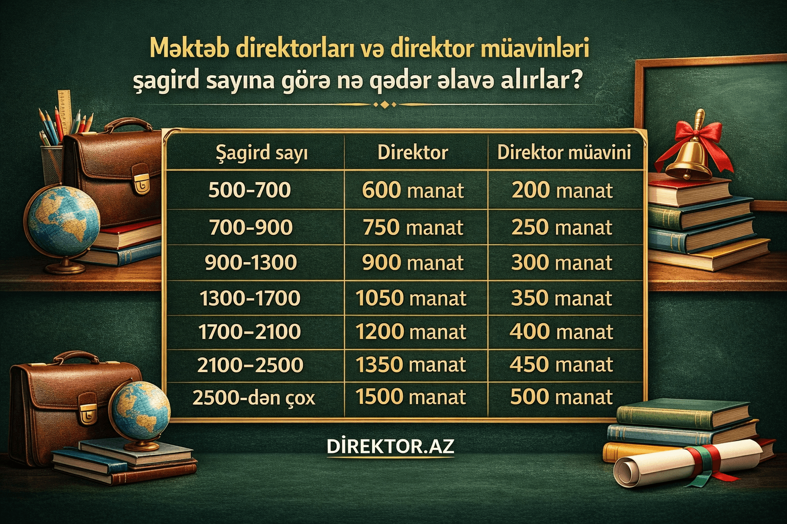 Məktəb direktorları və direktor müavinləri şagird sayına görə nə qədər əlavə alırlar ?