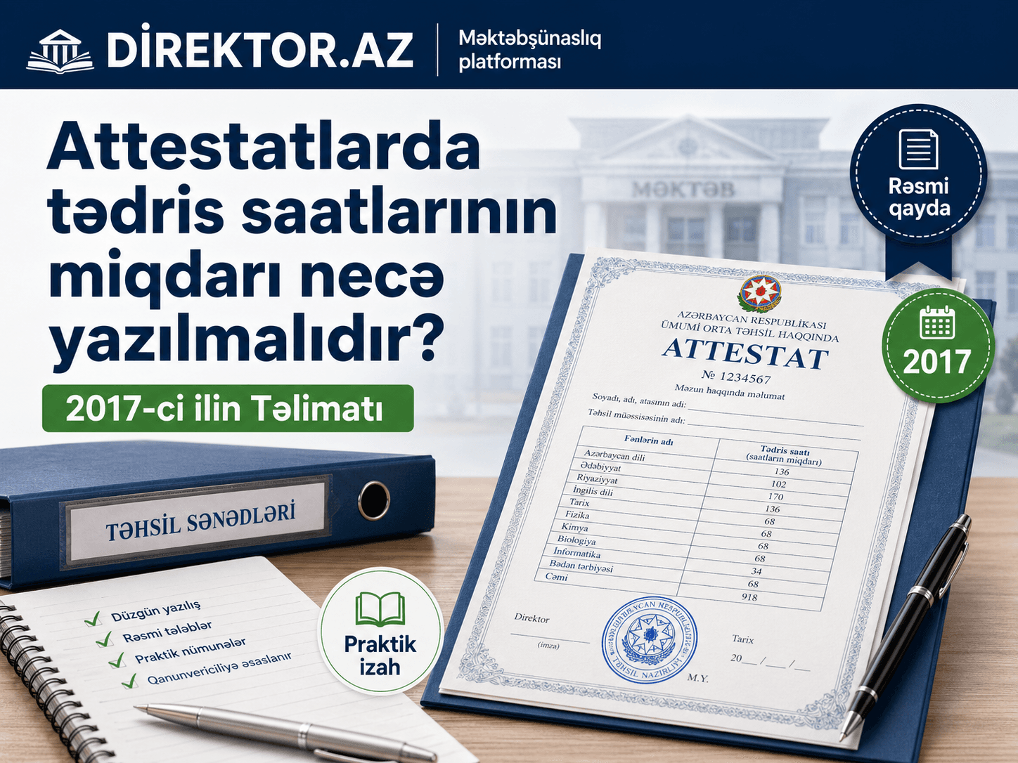 Attestatlarda tədris saatların miqdarı necə yazılmalıdır ? 2017-ci ilin Təlimatı
