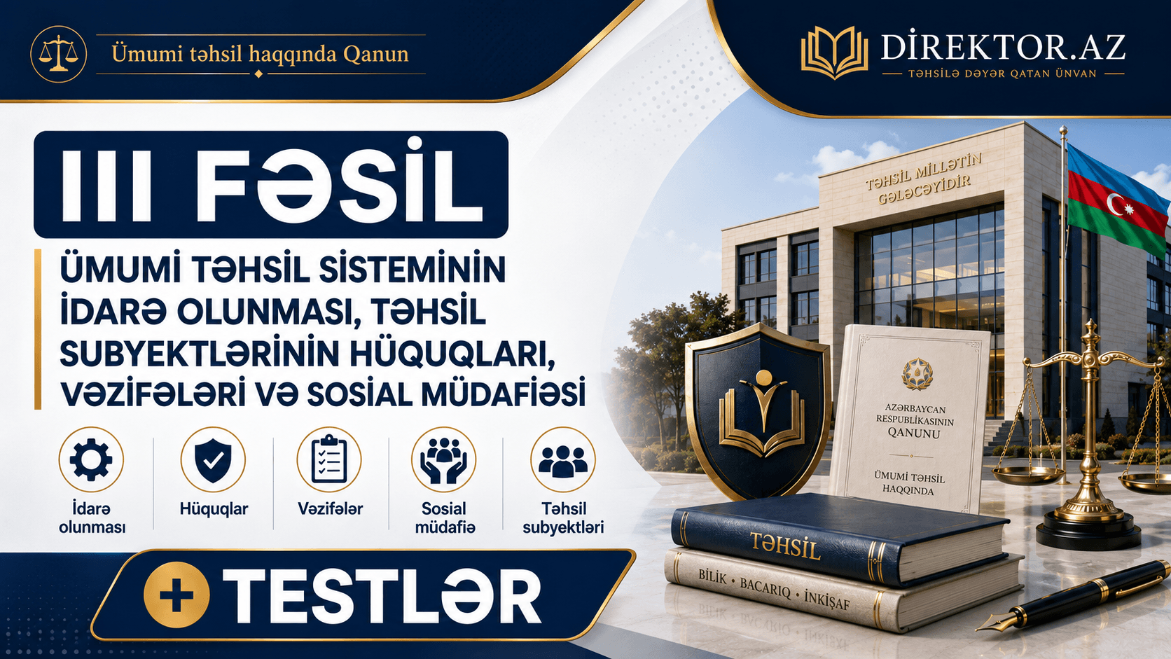 Ümumi təhsil haqqında Qanun III fəsil +TESTLƏR 3-cü fəsil ümumi təhsil sisteminin idarə olunması, təhsil subyektlərinin hüquqları, vəzifələri və sosial  müdafiəsiİ