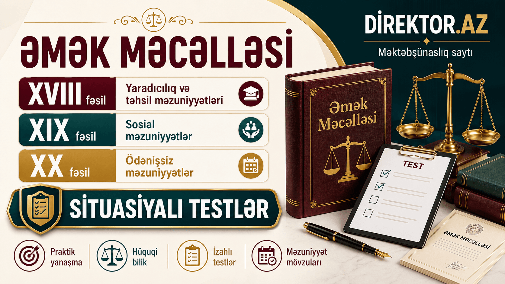 Situasiyalı testlər. Əmək Məcəlləsi XVIII-XX fəsillər 