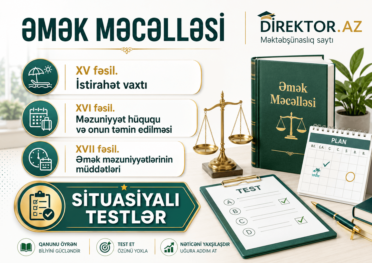Situasiyalı testlər. Əmək Məcəlləsi XV-XVII fəsillər 