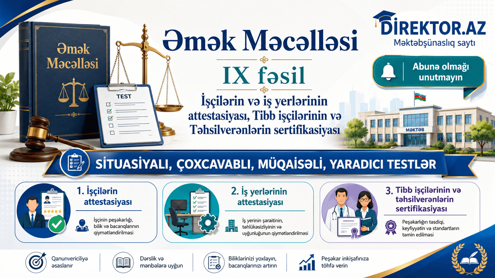 Əmək Məcəlləsi IX fəsil İşçilərin və iş yerlərinin attestasiyasının keçirilməsini tənzimləyən hüquq normaları TESTLƏR+pdf-lər