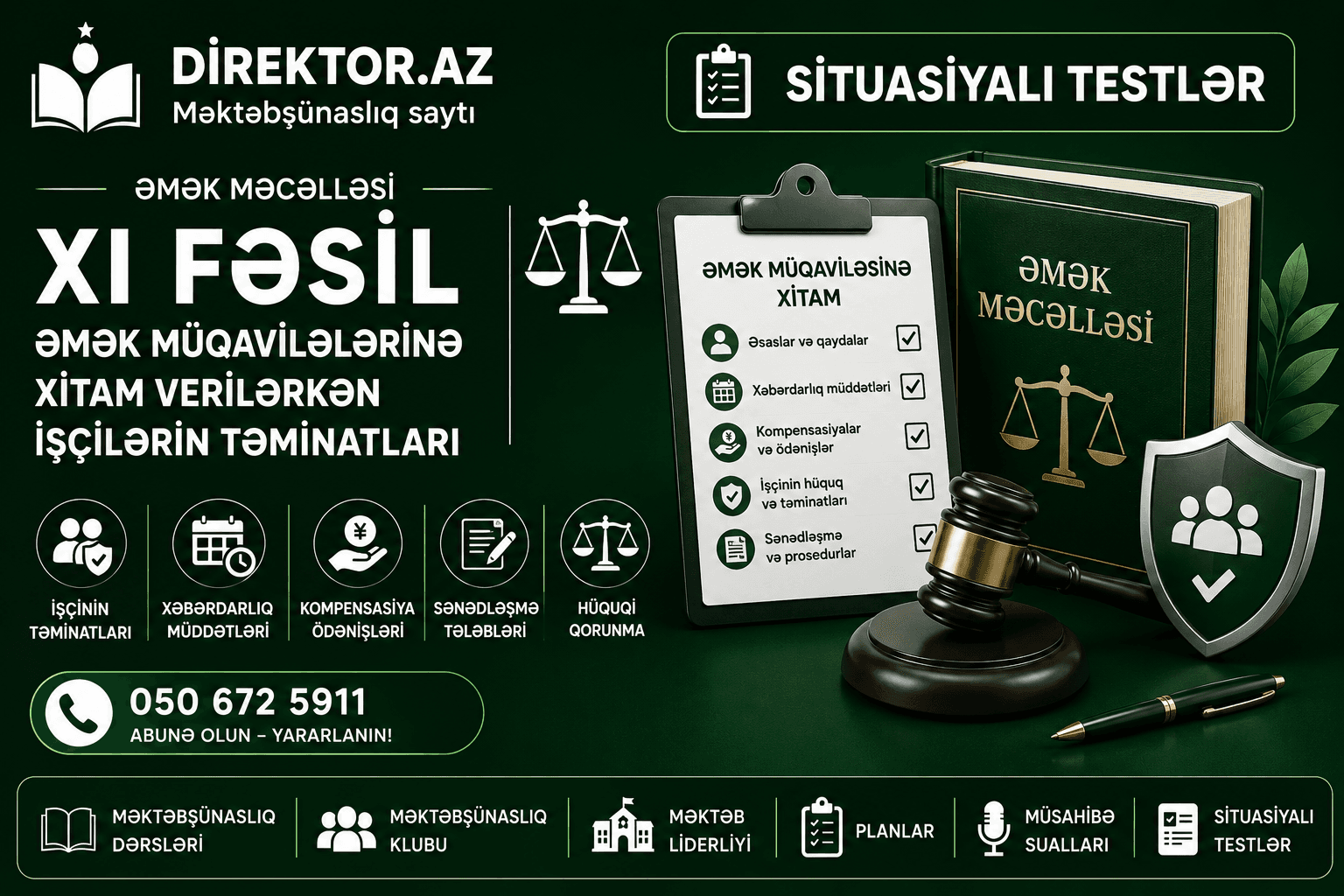 Əmək Məcəlləsi XI fəsil Əmək müqavilələrinə xitam verilərkən işçilərin təminatları  Situasiyalı testlər 