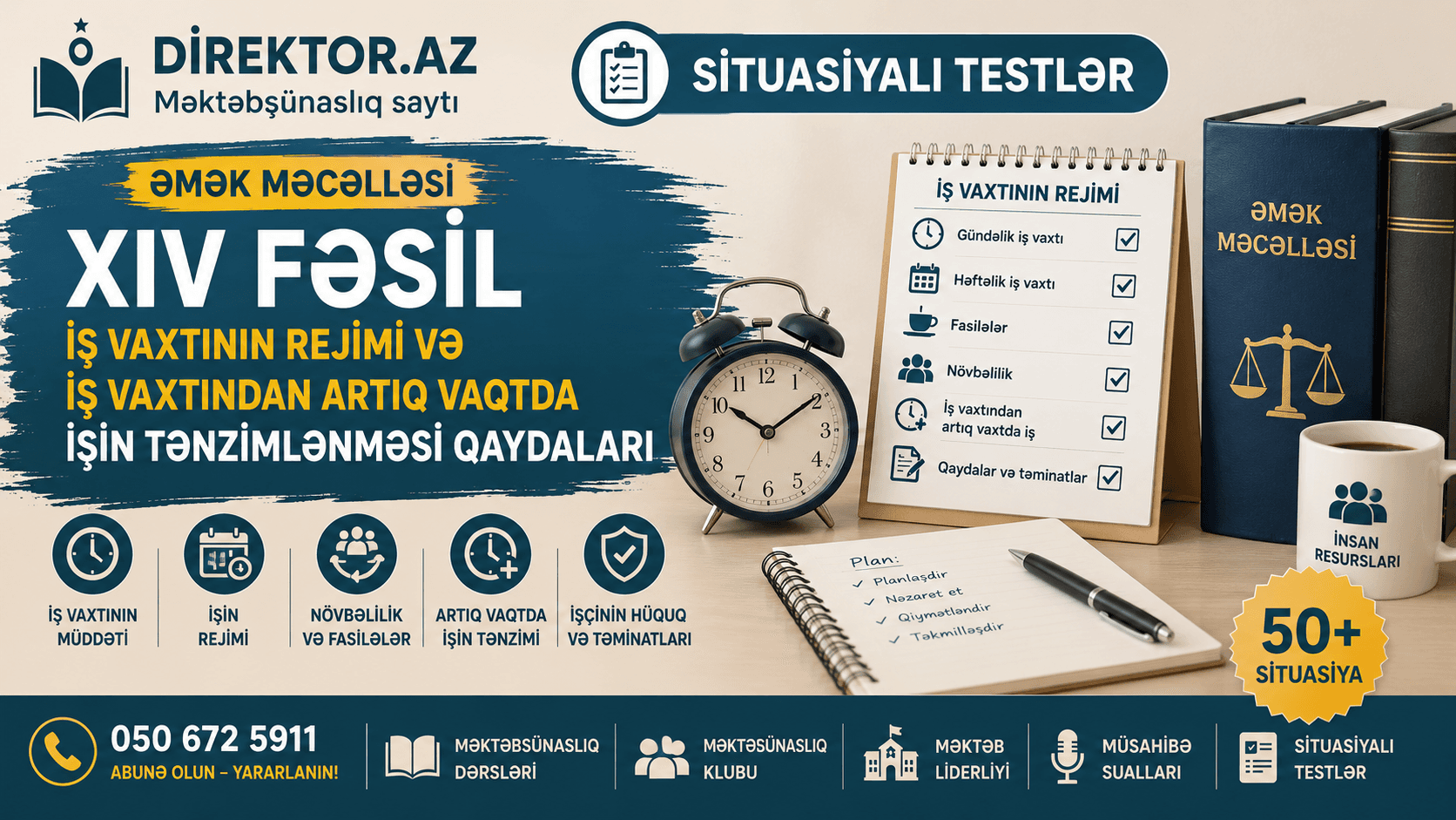 Əmək Məcəlləsi XIV fəsil İş vaxtının rejimi və iş vaxtından artıq vaxtda işin tənzimlənməsi qaydaları. Situasiyalı testlər 