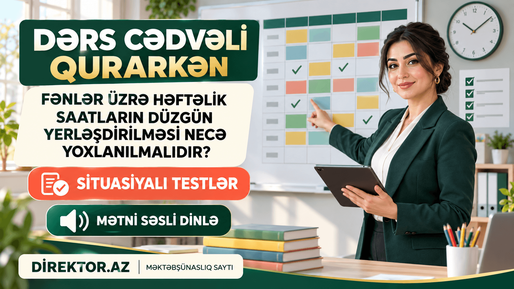 Dərs cədvəli qurarkən fənlər üzrə həftəlik saatların düzgün yerləşdirilməsi necə yoxlanılmalıdır? Situasiyalı testlər 