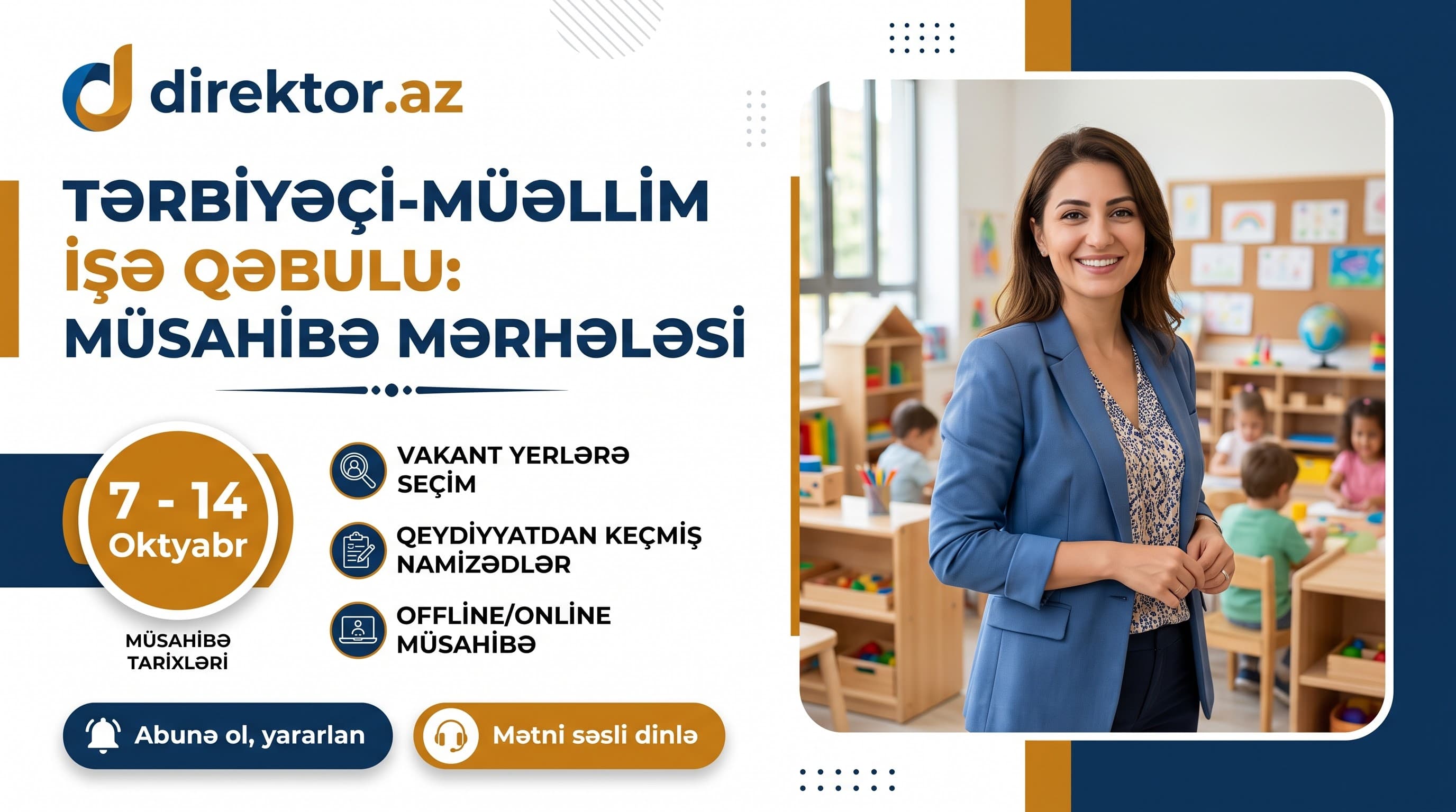 Tərbiyəçi-müəllim vəzifəsi üzrə işə qəbul başlayıb