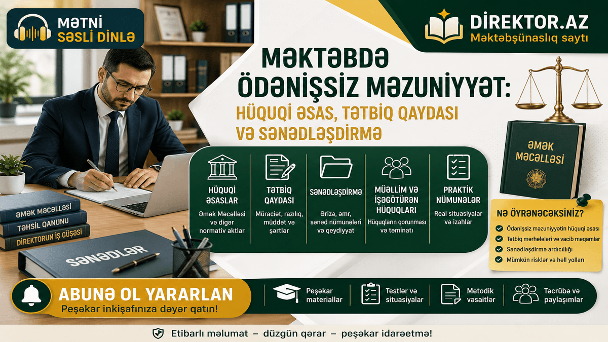 Məktəbdə ödənişsiz məzuniyyət: hüquqi əsas, tətbiq qaydası və sənədləşdirmə