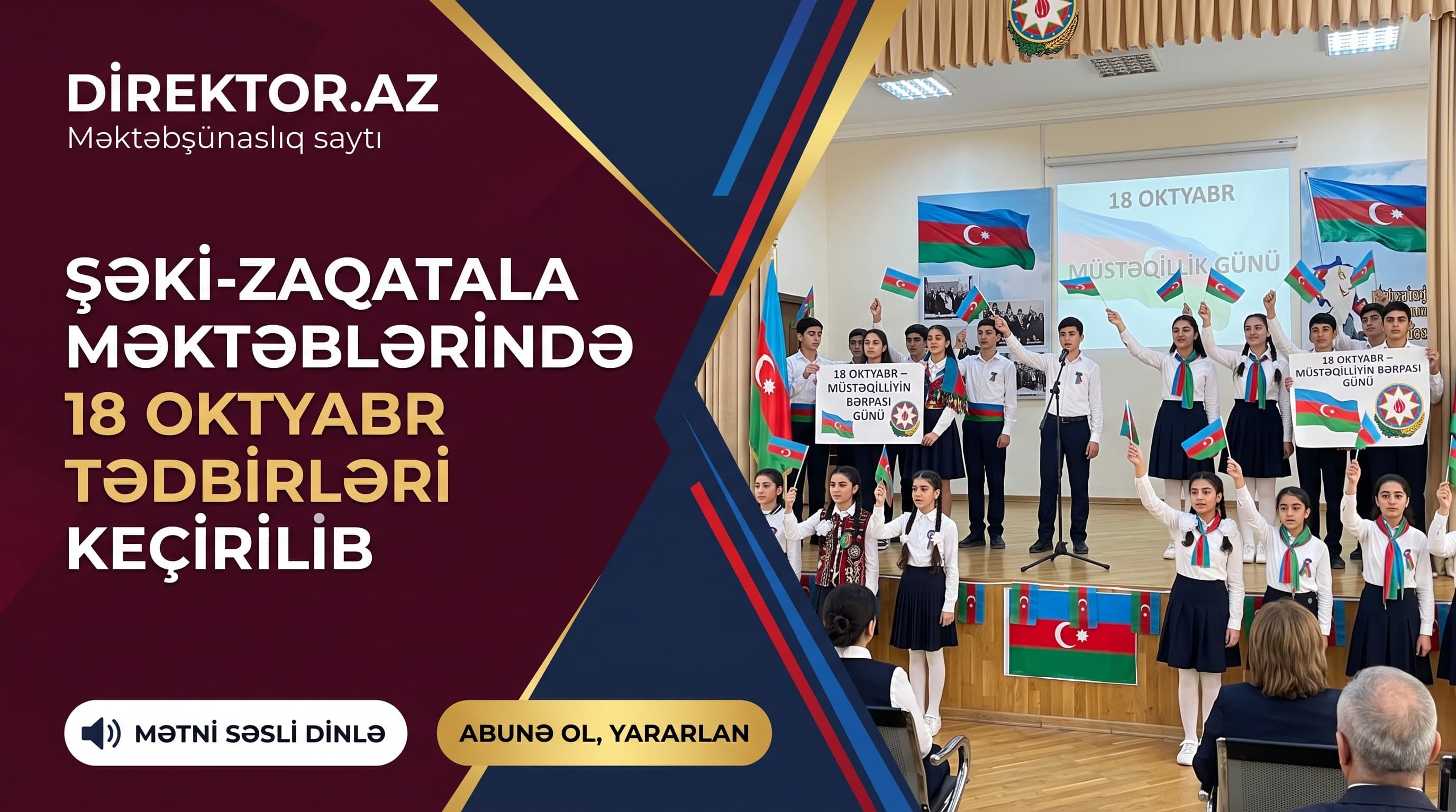 Şəki-Zaqatala RTİ-nin məktəblərində 18 Oktyabr - Müstəqilliyin Bərpası Gününə dair tədbirlər keçirilib