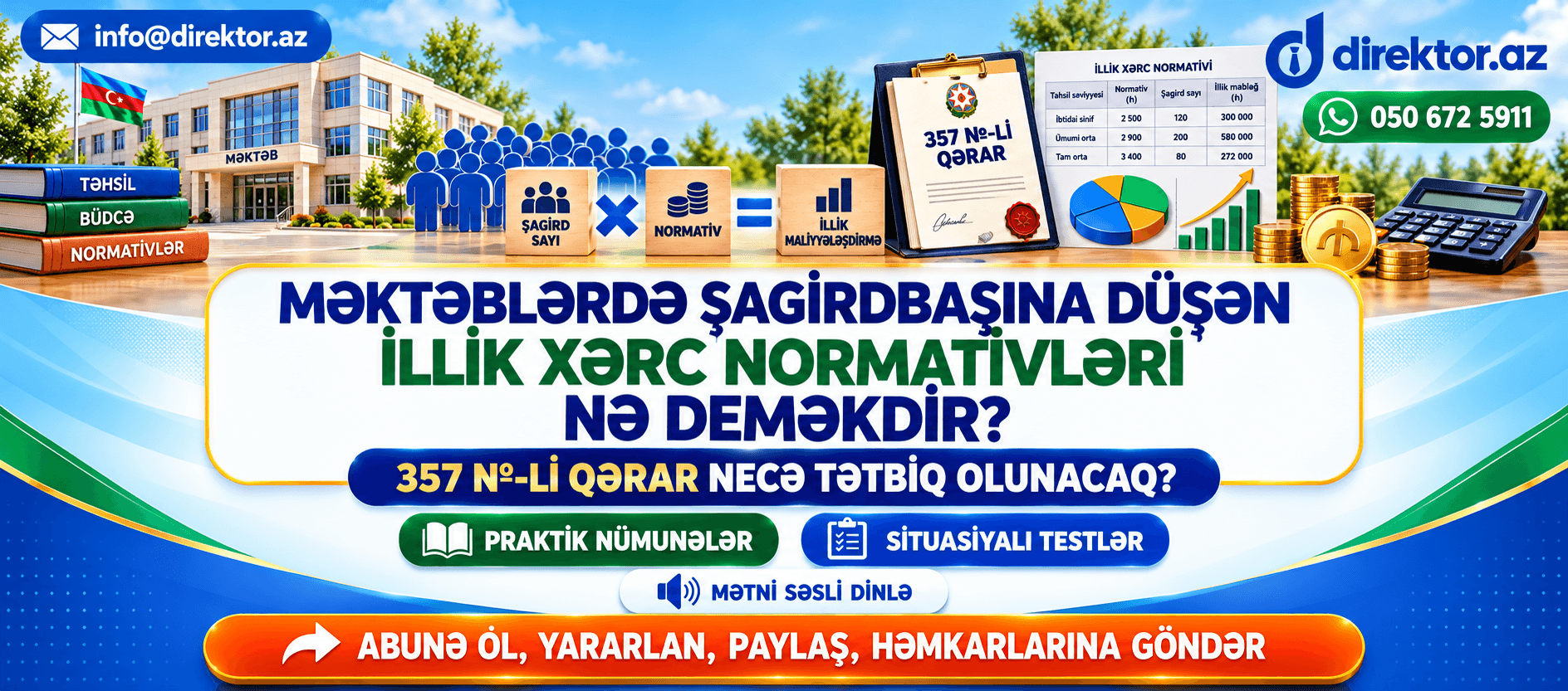 Məktəblərdə şagirdbaşına düşən illik xərc normativləri nə deməkdir? 357 №-li Qərar necə tətbiq olunacaq? Praktik nümunələr